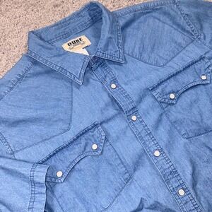 Duke Haband Western Shirt Mens Short Sleeve Pearl Snap Blue XL EXCELLENT
